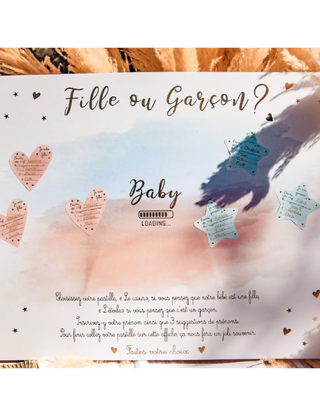 Herní panel pro dívky nebo chlapce s růžovými a modrými nálepkami 56 x 43 cm na párty pro odhalení pohlaví