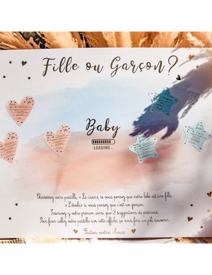 Herní panel pro dívky nebo chlapce s růžovými a modrými nálepkami 56 x 43 cm na párty pro odhalení pohlaví