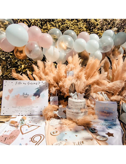 Herní panel pro dívky nebo chlapce s růžovými a modrými nálepkami 56 x 43 cm na párty pro odhalení pohlaví