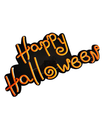 Oranžový neonový nápis Šťastný Halloween 60 x 30 cm