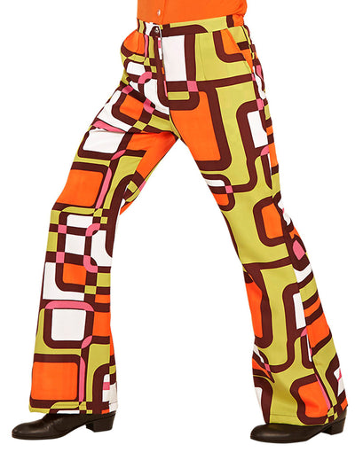 Pánské geometrické groovy kalhoty ve stylu 70. let