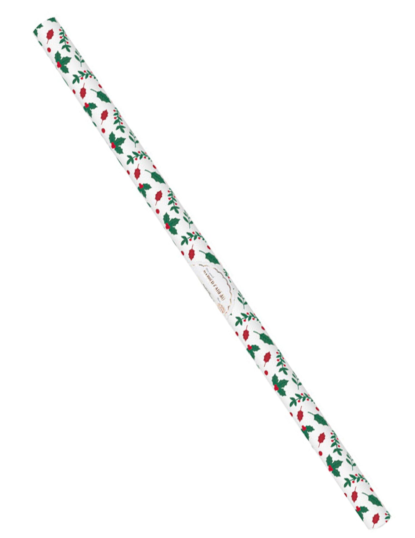Papier cadeau houx de Noël blanc avec motifs verts et rouges
