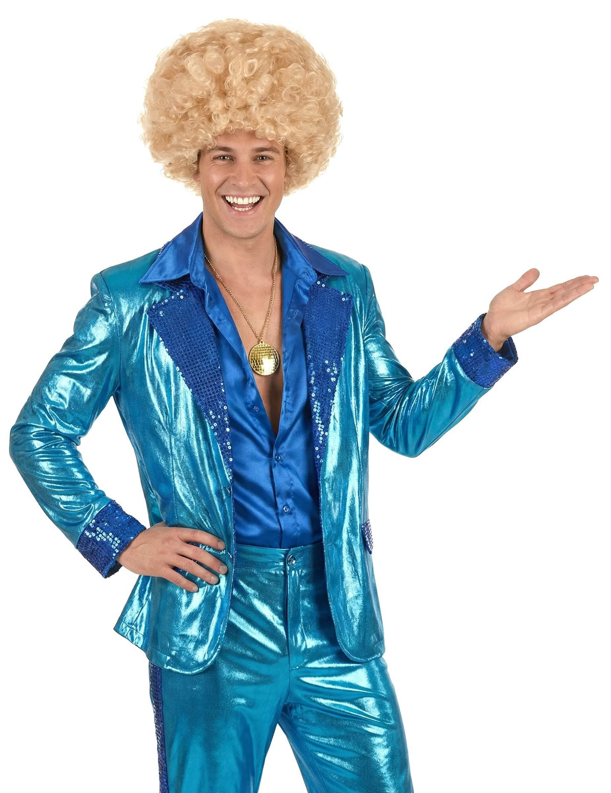 Pohled zepředu na blonďatou afro paruku pro dospělý komfort