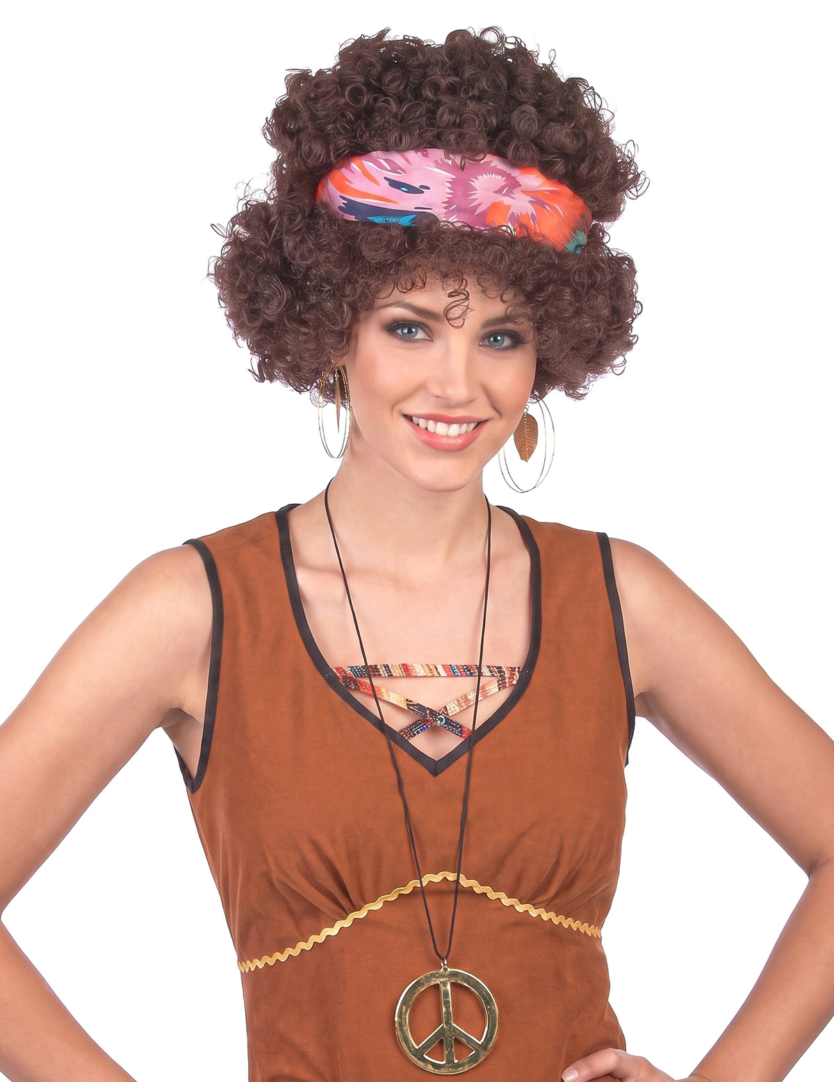 Hnědá paruka Afro Hippie - 130g