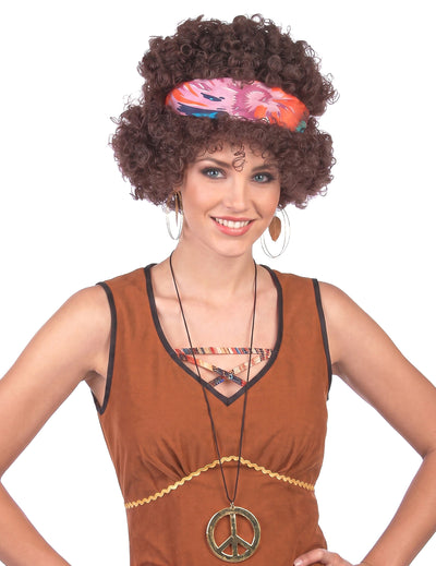 Hnědá paruka Afro Hippie - 130g