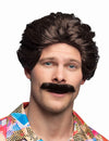 Perruque avec moustache pour homme marron volumineuse