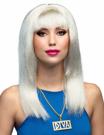 Perruque lisse pour femme blonde avec frange