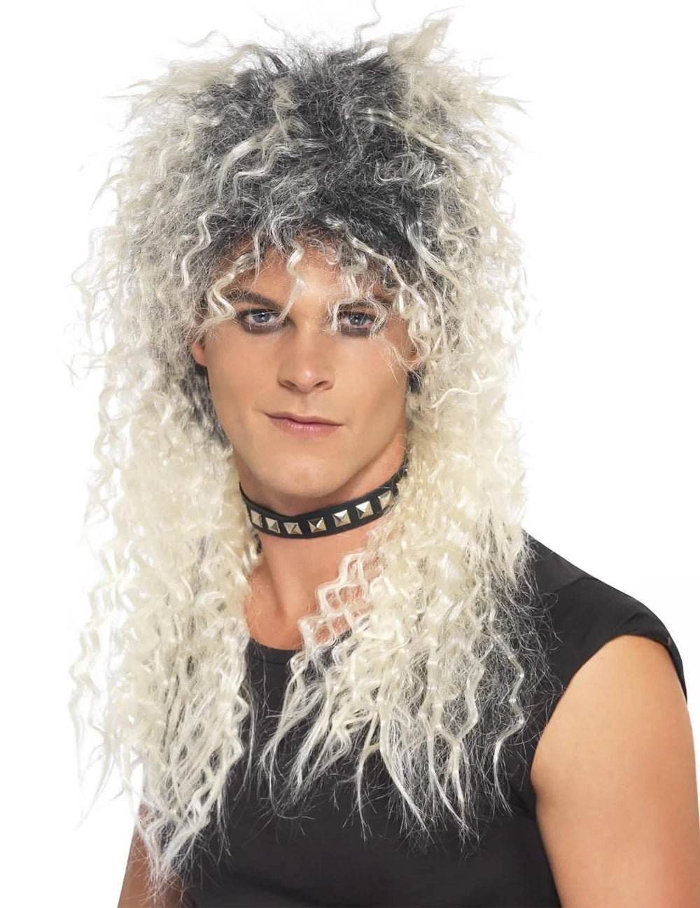 Blond punková paruka pro dospělý s černými kořínky
