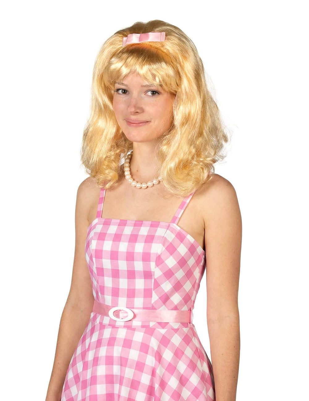 Paruka starlet z 50. let pro ženu, blond s růžovou mašlí