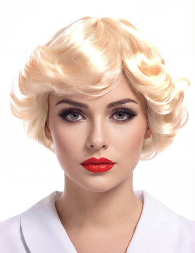 Perruque vintage pour femme blonde à boucles courtes