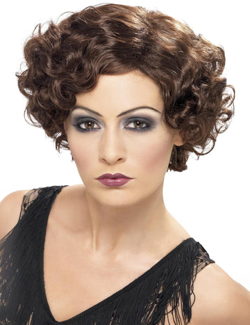 Perruque cabaret ondulée pour femme châtain courte