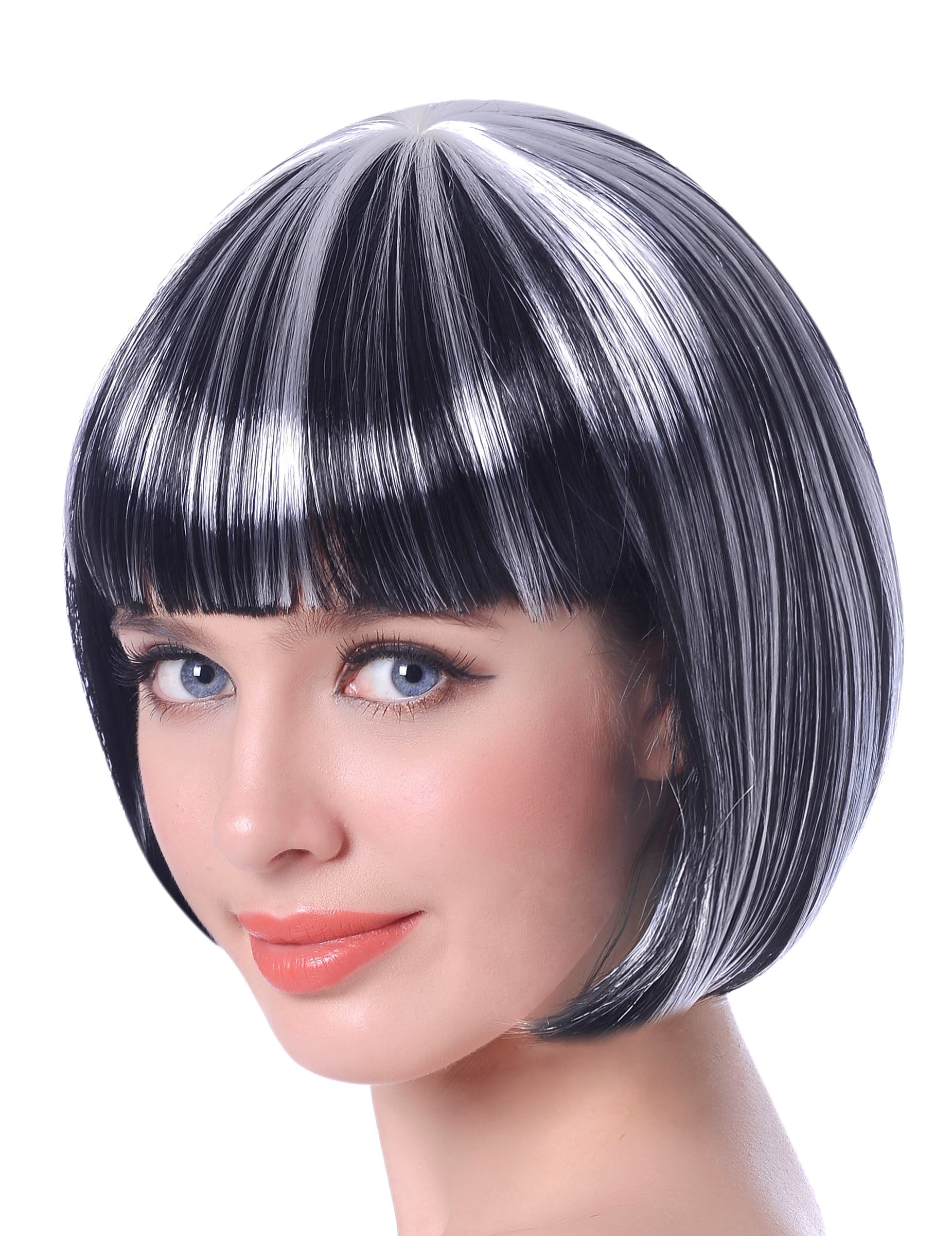 Perruque carré court mêchée pour femme noir et blanc