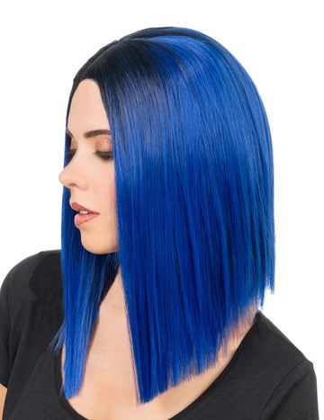 Perruque carré long bleu électrique adulte