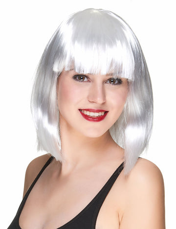 Dámská bílá paruka střední délky s příčesky