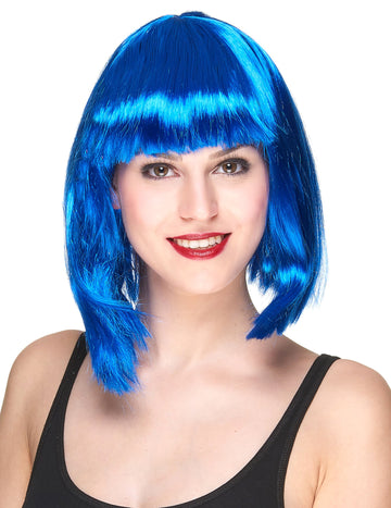 Dámská modrá paruka střední délky s příčesky