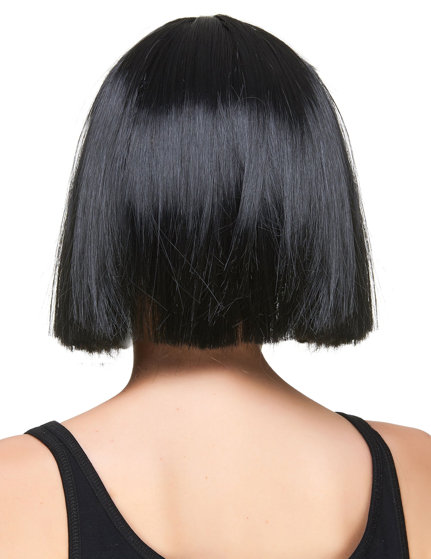 Vue de dos de la perruque carré à frange pour femme noire