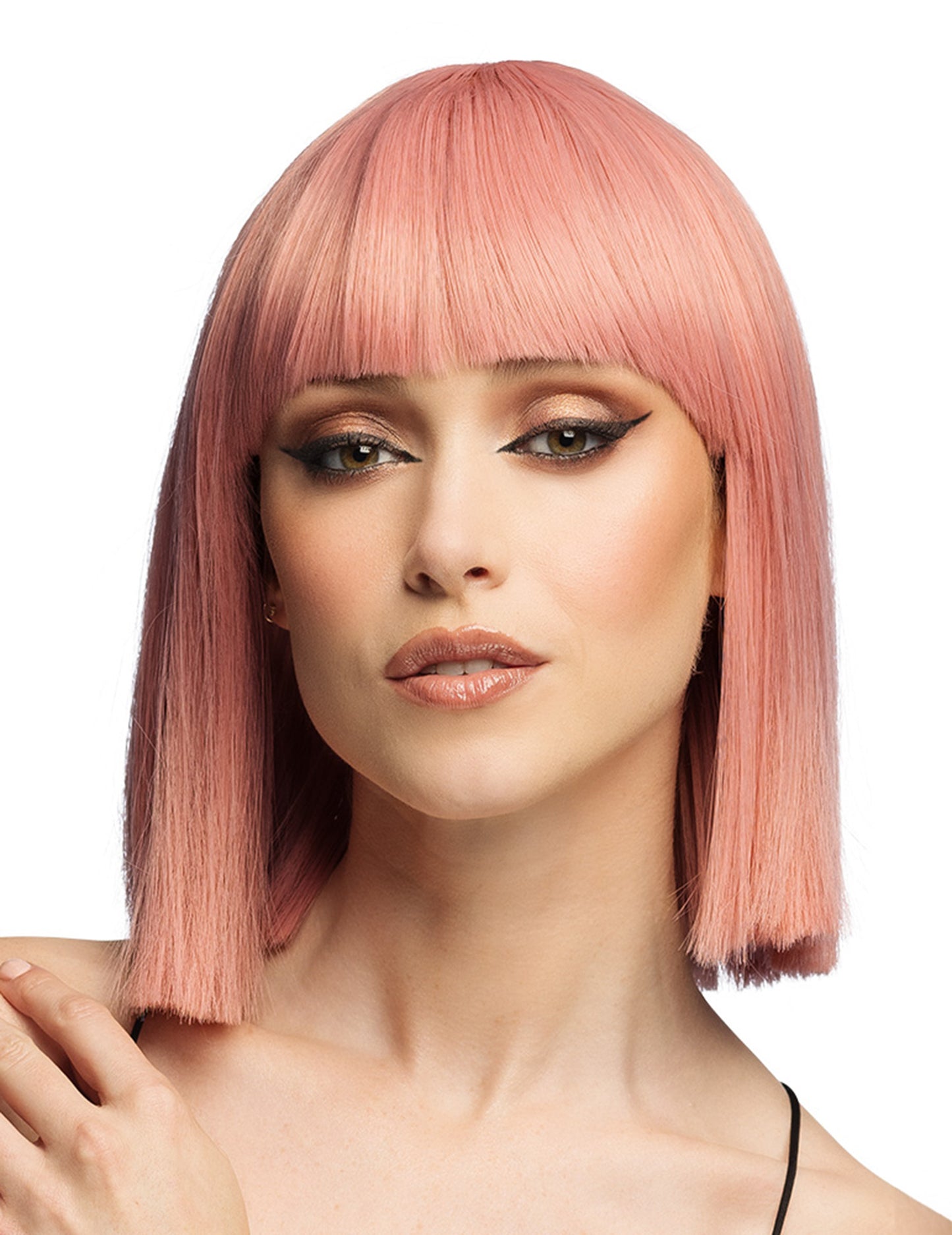 Perruque carrée luxe pour adulte rose saumon