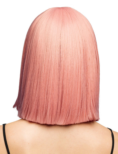Vue de dos de la perruque carrée luxe pour adulte rose saumon
