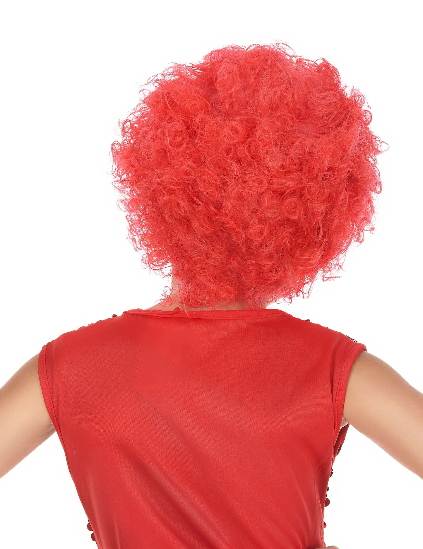 Vue de dos de la perruque disco enfant rouge