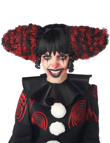 Perruque clown maléfique rouge et noire luxe adulte