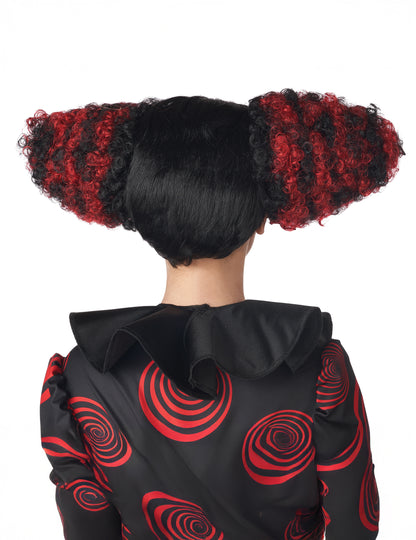 Perruque clown maléfique rouge et noire luxe adulte