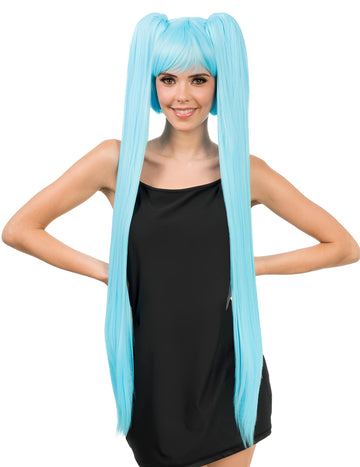 Luxusní cosplay paruka s dlouhými modrými culíky pro dospělé 