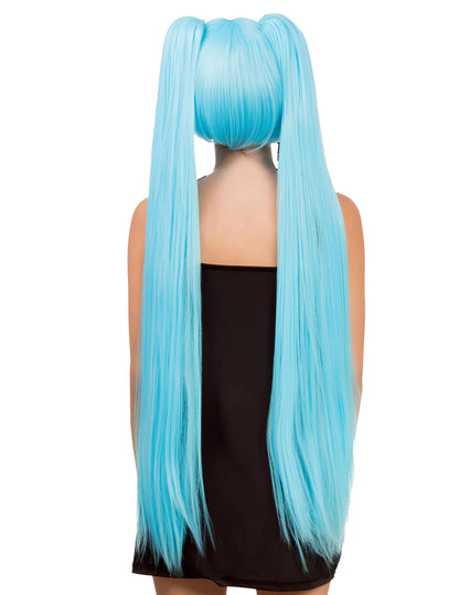 Luxusní cosplay paruka s dlouhými modrými culíky pro dospělé 