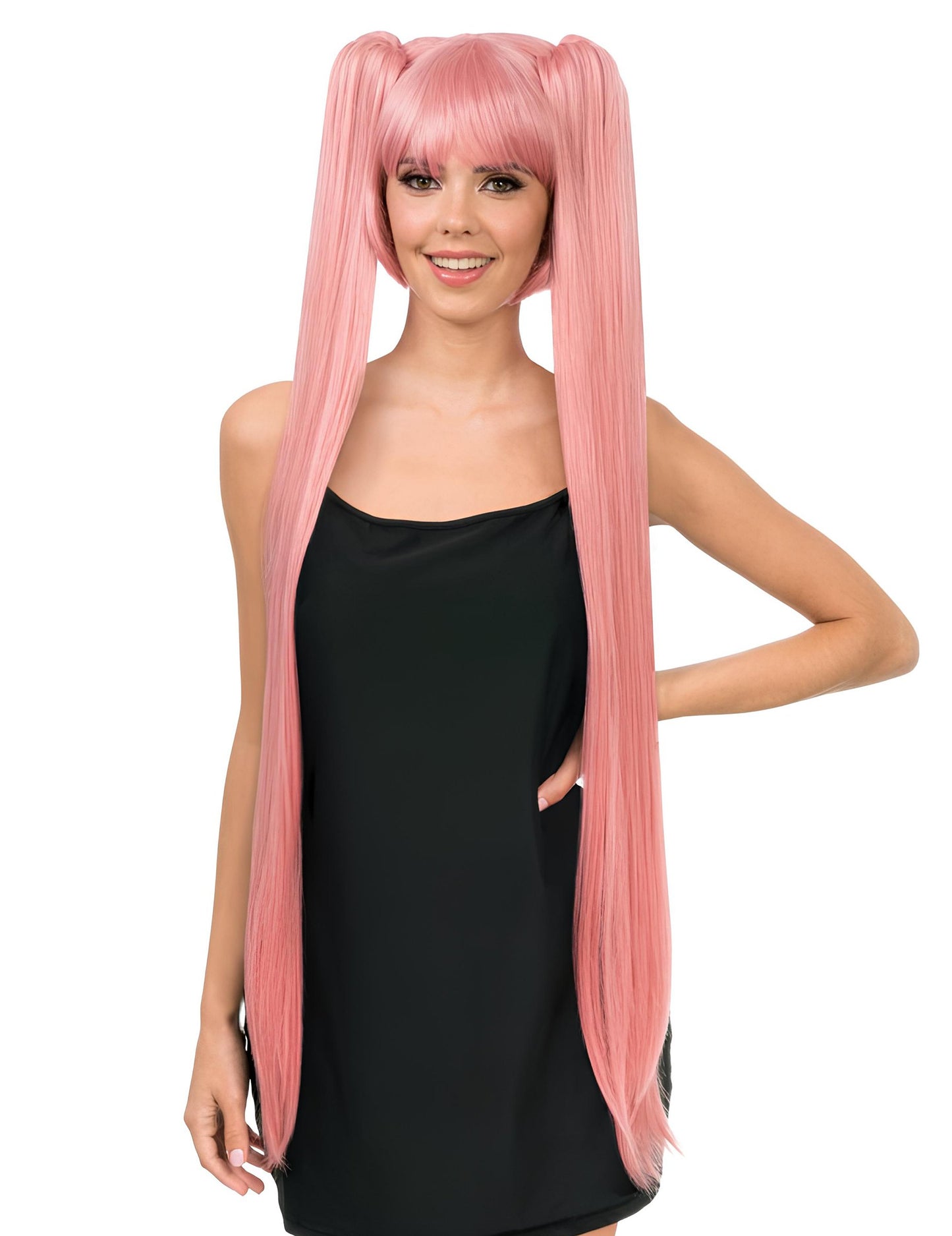 Luxusní cosplay paruka s dlouhými pastelově růžovými culíky pro dospělé 