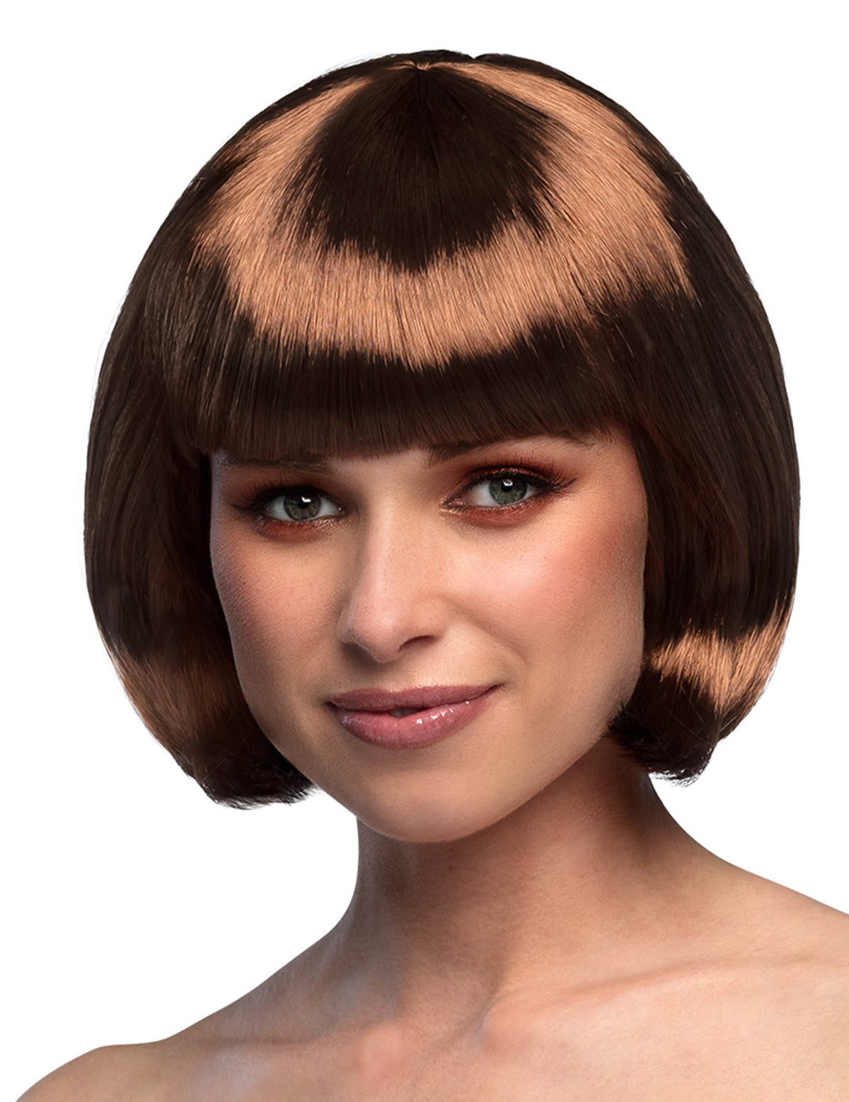 Perruque courte pour femme châtain avec frange