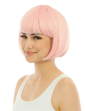 Perruque courte rose pastel luxe adulte