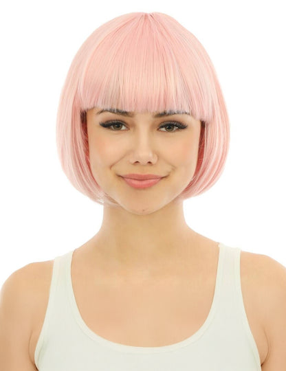 Perruque courte rose pastel luxe adulte