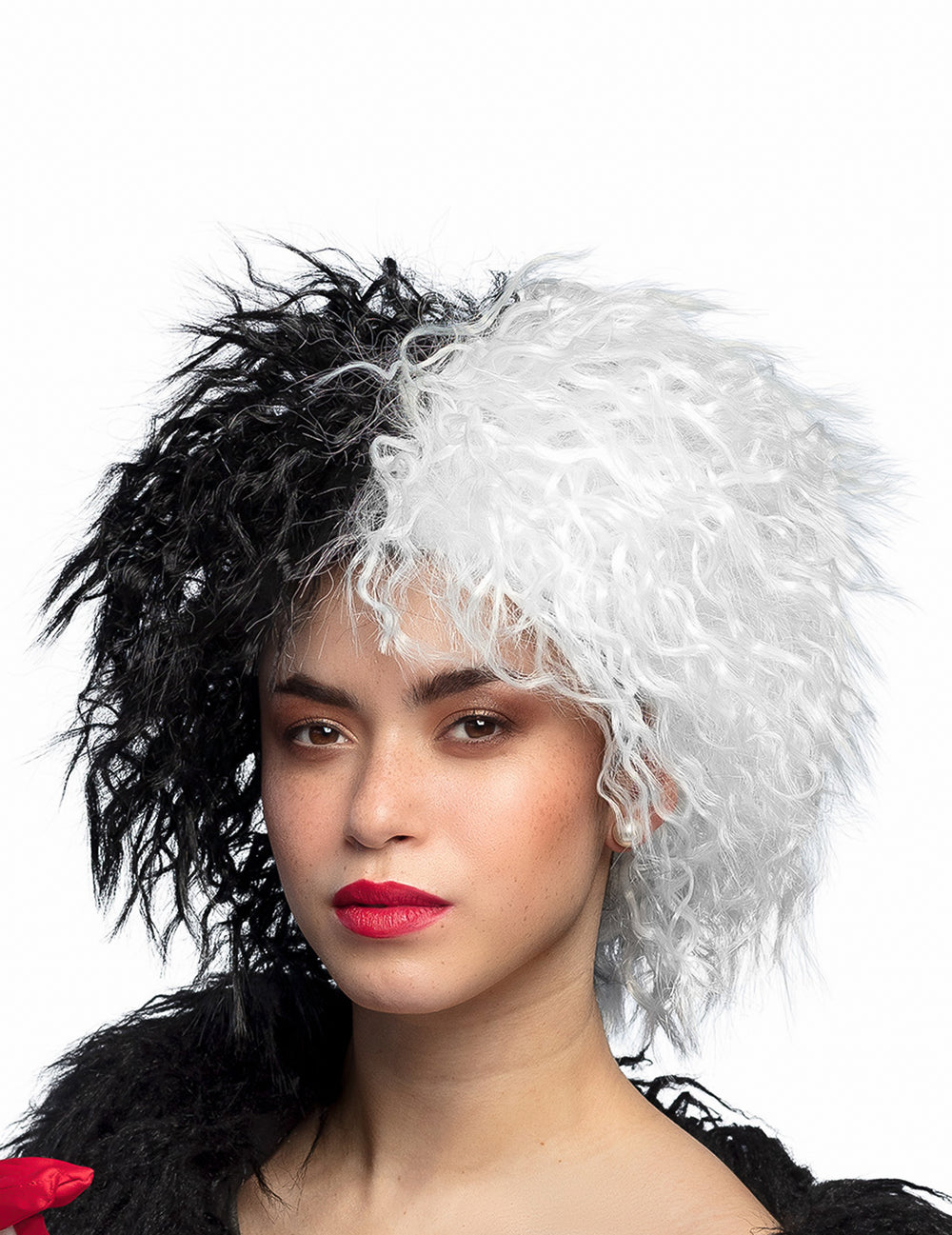 Perruque cruelle pour femme bicolore noir et blanc