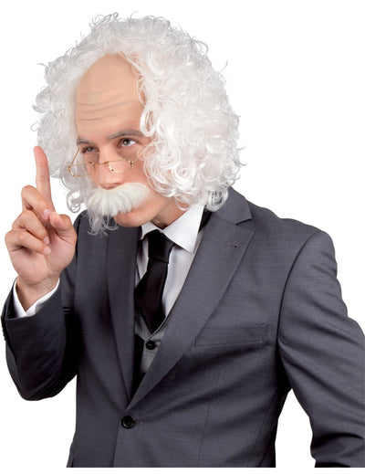 Perruque Einstein pour homme blanche ébouriffée avec front dégarni