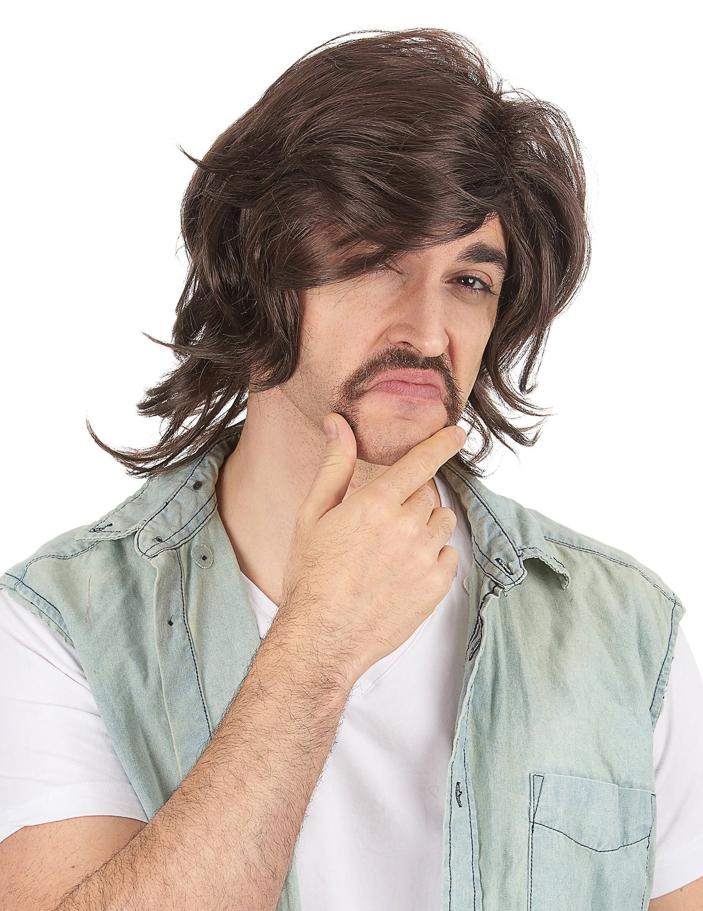 Perruque dragueur années 70's pour homme châtain