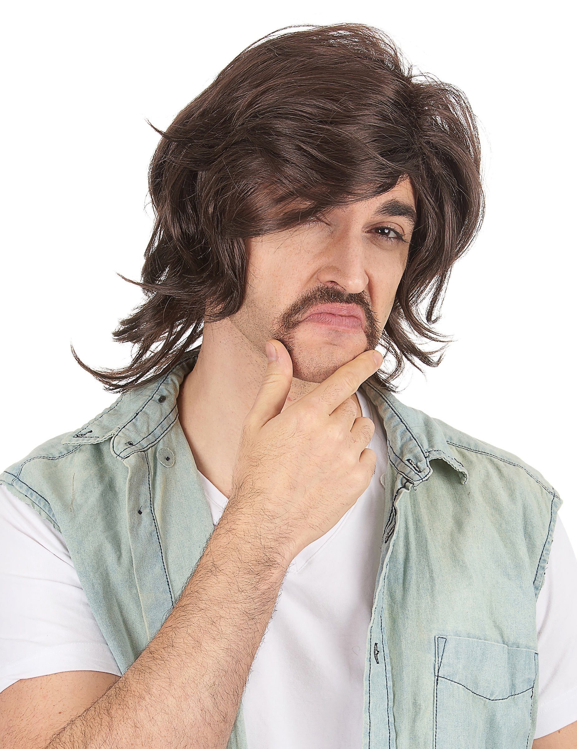 Perruque dragueur années 70's pour homme châtain