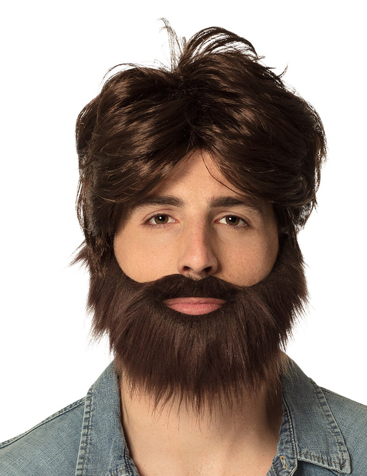 Perruque Dude avec barbe et moustache pour adulte marron