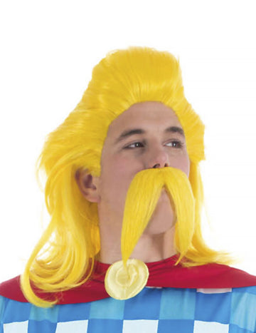 Perruque et moustache Assurancetourix Astérix et Obélix pour homme jaune