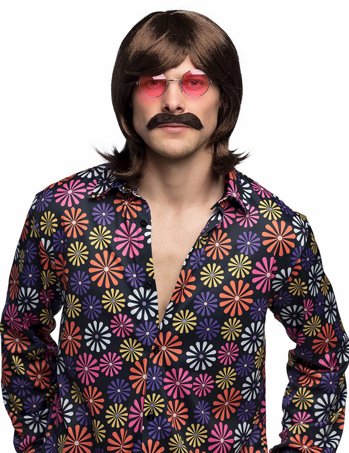 Hnědá paruka a knír pro muže