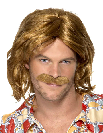Perruque et moustache rétro pour homme châtain clair