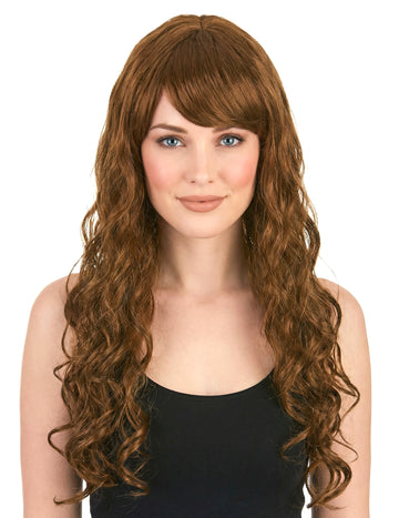Glamouröse Langhaarperücke in braun mit Schillerlocken.