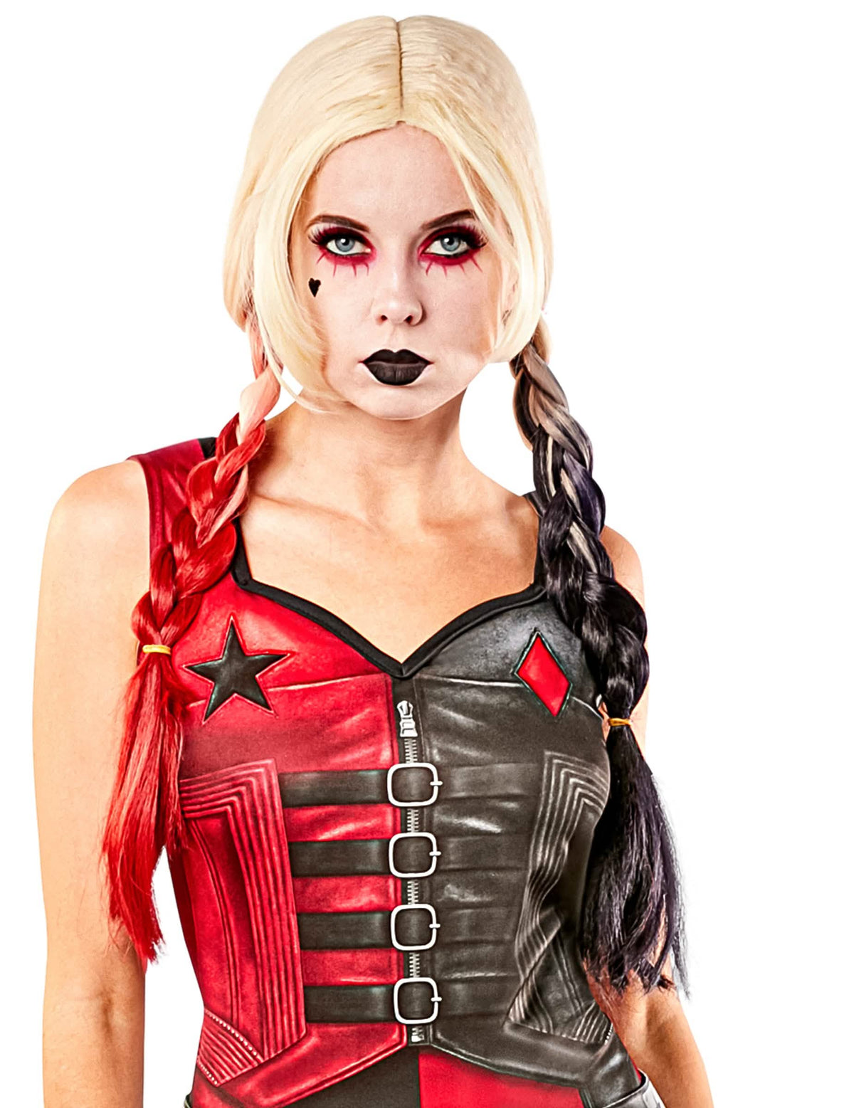 Paruka Harley Quinn Suicide squad 2 pro ženu blondýnu s červenými a černými copy