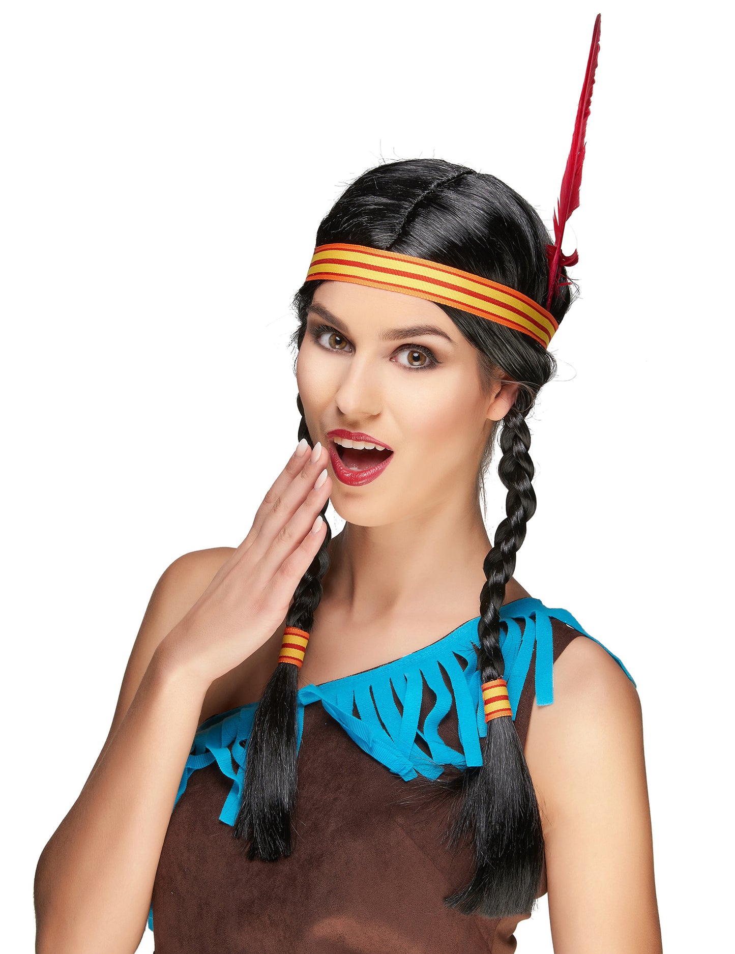 Indická paruka s peřím pro ženy