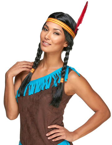 Indická paruka s peřím pro ženy