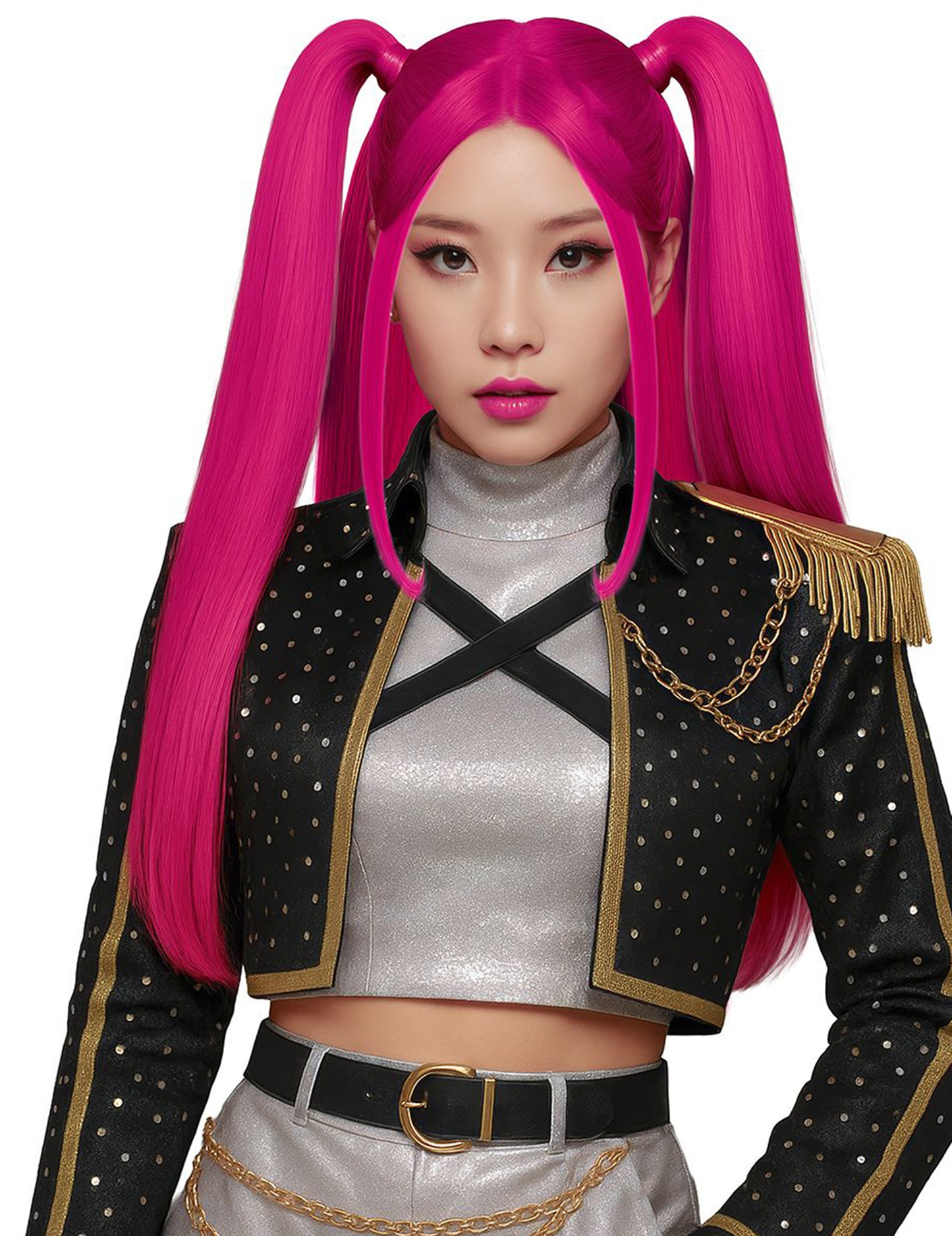 Růžová paruka Kpop s culíky pro dospělé 