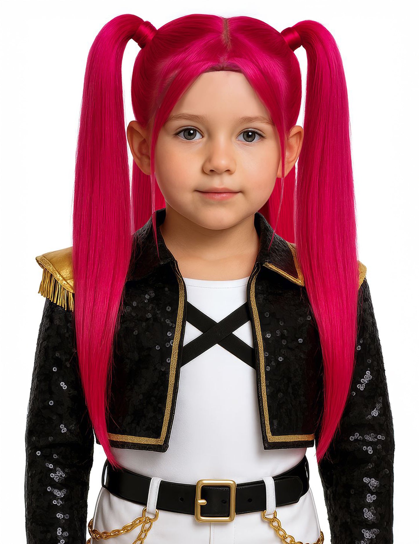 Dětská růžová paruka Kpop s culíky 