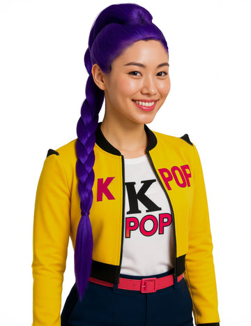 Fialová copánková paruka Kpop pro dospělé 