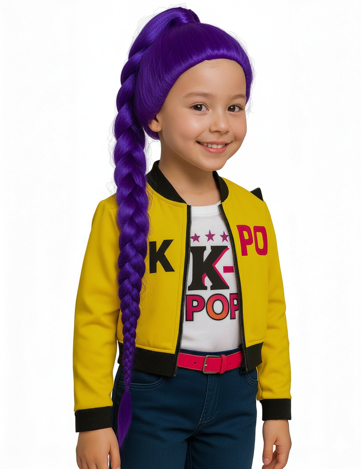 Dětská Kpop paruka s fialovým copem 