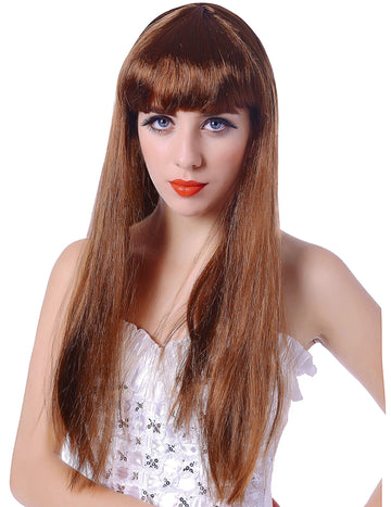 Dlouhá hnědá paruka s ofinou pro ženy