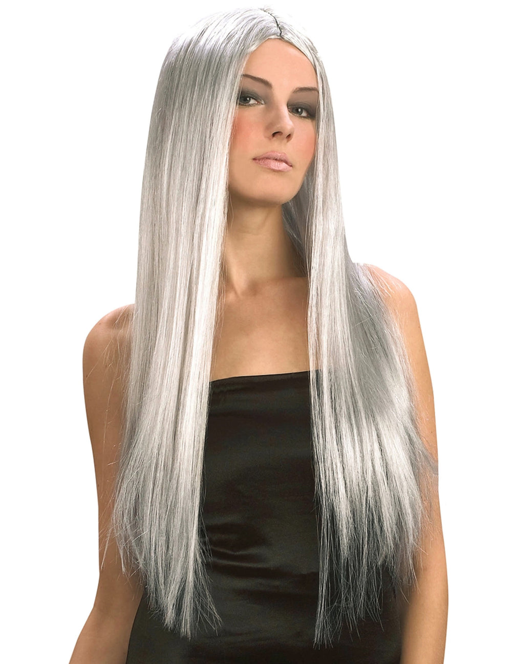 Perruque longue Halloween pour femme grise
