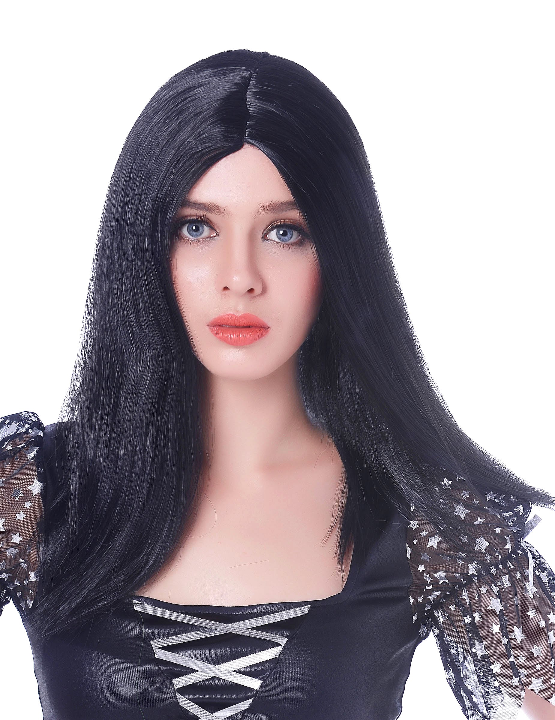 Perruque longue pour femme noire lisse